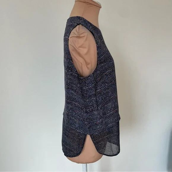 Theory Multi Tweed-Print Hodal C Silk Georgette Sleeveless Top EUC Size Small - Picture 4 of 11